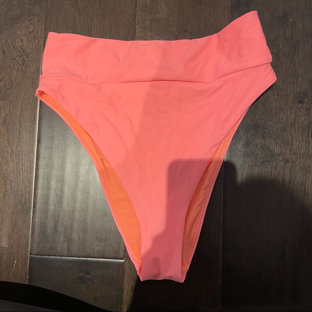 AERIE BIKINI HIGH WAIST BOTTOM ORANGE PINK BRIGHT